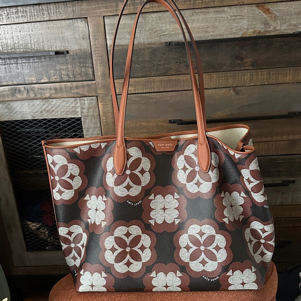 kate spade Brown and Cream Floral Pattern Tote - Picture 2 of 5